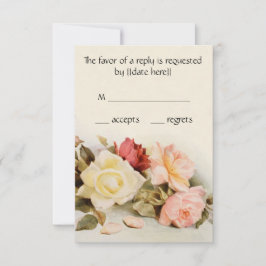 Vintage Bruiloft Antiek Tuin Roos Bloemen RSVP Kaartje