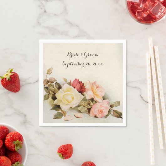 Vintage Bruiloft Antiek Tuin Roos Bloemen Servet (Insitu)