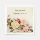 Vintage Bruiloft Antiek Tuin Roos Bloemen Servet (Voorkant)
