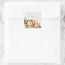 Vintage Bruiloft Antiek Tuin Roos Bloemen Vierkante Sticker