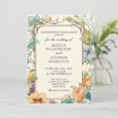 Vintage bruiloft Art Nouveau Bloemen Uitnodiging (Staand voorkant)