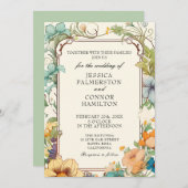 Vintage bruiloft Art Nouveau Bloemen Uitnodiging (Voorkant / Achterkant)