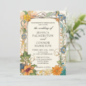 Vintage bruiloft Art Nouveau Bloemen Uitnodiging (Staand voorkant)