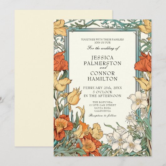 Vintage bruiloft Art Nouveau Floral Kaart (Voorkant / Achterkant)