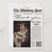 Vintage bruiloft bedankkaart, bruiloft krant bedankkaart (Voorkant)