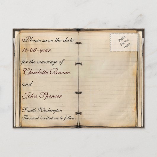 Vintage bruiloft Bewaar de datum Aankondigingskaart (Achterkant)