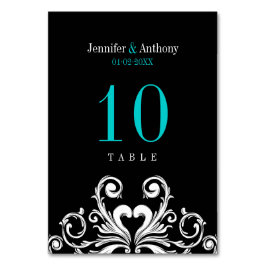 Vintage Bruiloft Blauwgroen Zwart Tafelnummer Kaar