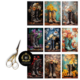 Vintage bruiloft Bloemen Cowboy laarzen Decoupage Tissuepapier