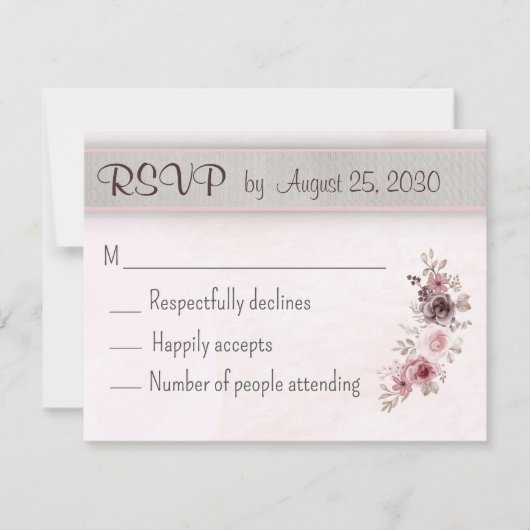 Vintage bruiloft bloemen roze RSVP kaartje (Voorkant)