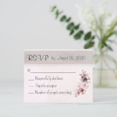 Vintage bruiloft bloemen roze RSVP kaartje (Staand voorkant)