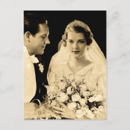 Vintage bruiloft bruid en bruidegom briefkaart