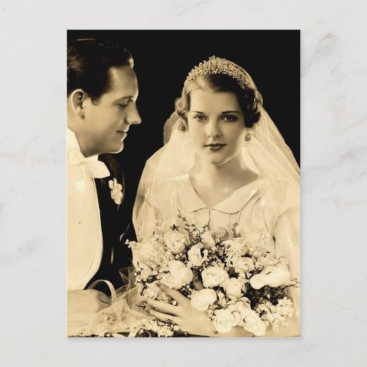 Vintage bruiloft bruid en bruidegom briefkaart (Voorkant)
