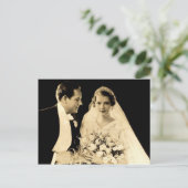 Vintage bruiloft bruid en bruidegom briefkaart (Staand voorkant)