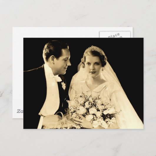 Vintage bruiloft bruid en bruidegom briefkaart (Voorkant / Achterkant)
