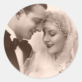 Vintage bruiloft bruid en bruidegom ronde sticker