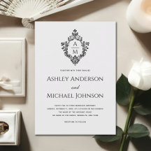 Vintage Bruiloft Crest Monogram Zwart Wit Antiek