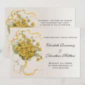 Vintage bruiloft, gele boterbloem bloemen en bijen kaart (Voorkant / Achterkant)