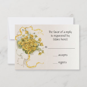 Vintage bruiloft, gele boterbloem bloemen en bijen RSVP kaartje