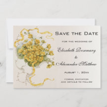 Vintage bruiloft, gele boterbloem bloemen en bijen