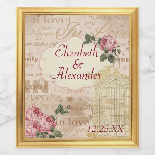 Vintage bruiloft gepersonaliseerde wijn fles label wijn etiket (Enkel label)