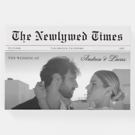 Vintage bruiloft krant foto & monogram elegant gastenboek