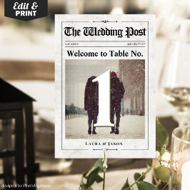 Vintage bruiloft krant foto tafel nummer Kaart