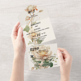 Vintage bruiloft Lotus Bloem All In One Uitnodiging