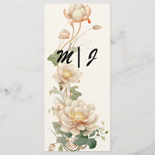Vintage bruiloft Lotus Bloem Menu (Achterkant)