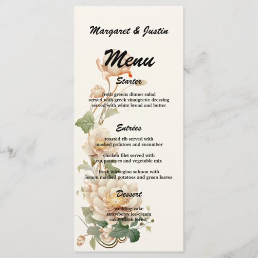 Vintage bruiloft Lotus Bloem Menu (Voorkant)