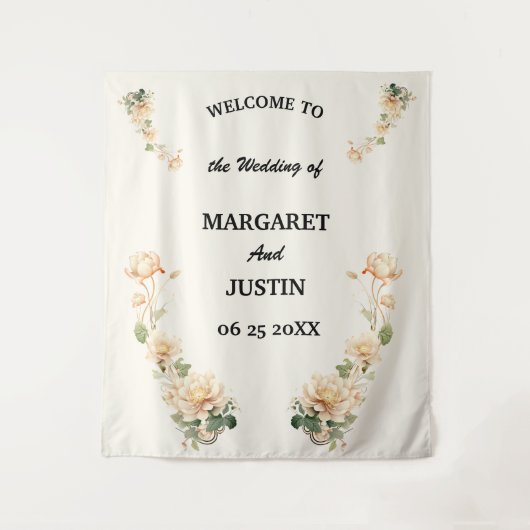 Vintage bruiloft Lotus Bloem Wandkleed (Voorkant)