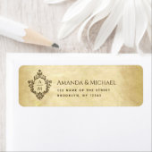 Vintage bruiloft Monogram Crest Perkament Oud papi Etiket (Insitu)