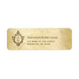 Vintage bruiloft Monogram Crest Perkament Oud papi Etiket