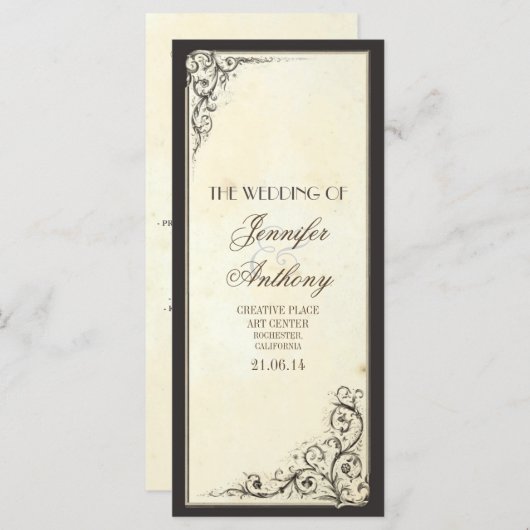 Vintage bruiloft programma's (Voorkant / Achterkant)