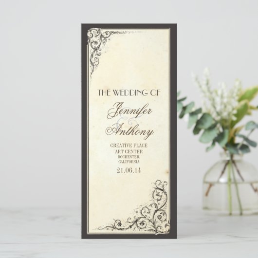 Vintage bruiloft programma's (Staand voorkant)