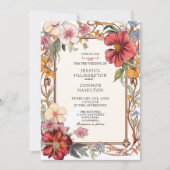 Vintage bruiloft retro bloemen kaart (Voorkant)