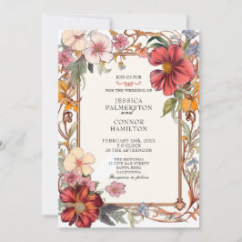 Vintage bruiloft retro bloemen kaart