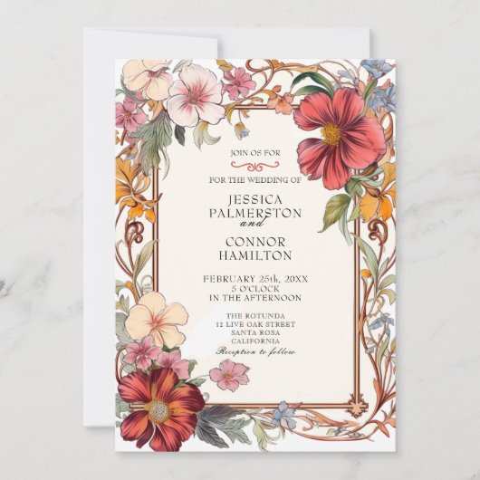Vintage bruiloft retro bloemen kaart (Voorkant)