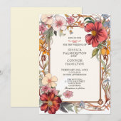 Vintage bruiloft retro bloemen kaart (Voorkant / Achterkant)