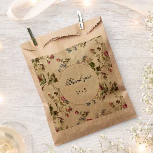 Vintage bruiloft roos tuin bloemen bedankzakje (Geknipt)