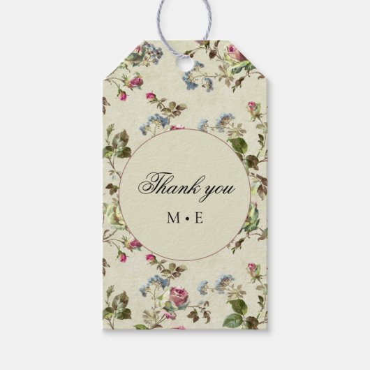 Vintage bruiloft roos tuin bloemen cadeaulabel (Voorkant)