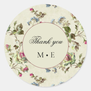 Vintage bruiloft roos tuin bloemen ronde sticker