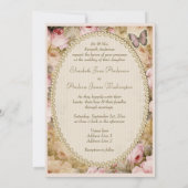 Vintage bruiloft Rozen vlinder, Muzieknoten Kaart (Achterkant)