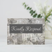 Vintage bruiloft RSVP Antiek Grijs & Wit (Staand voorkant)