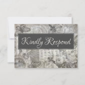 Vintage bruiloft RSVP Antiek Grijs & Wit Kaartje (Voorkant)