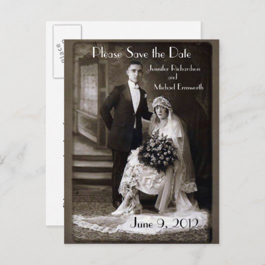 Vintage bruiloft Save the date Briefkaart (Voorkant / Achterkant)