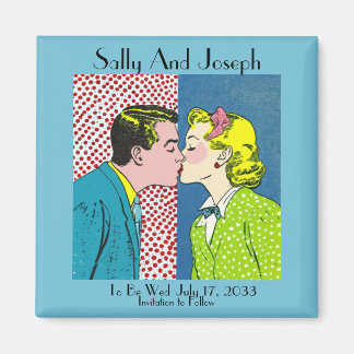 Vintage bruiloft Save the Date, Pop art 50's Magneet