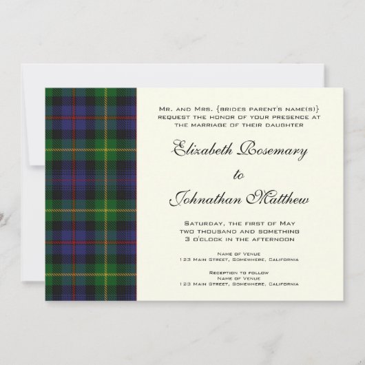 Vintage bruiloft, Tartan Farquharson patroon Kaart (Voorkant)