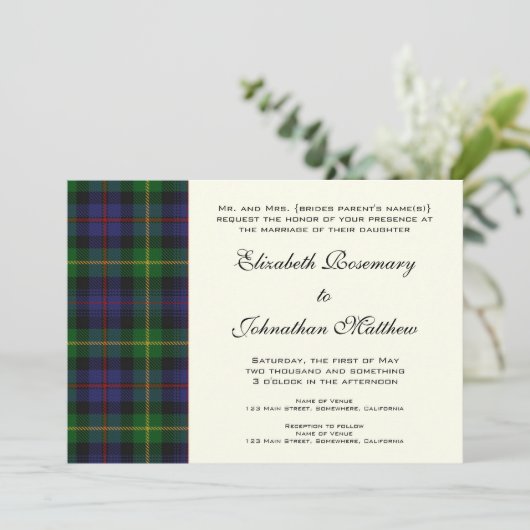 Vintage bruiloft, Tartan Farquharson patroon Kaart (Staand voorkant)