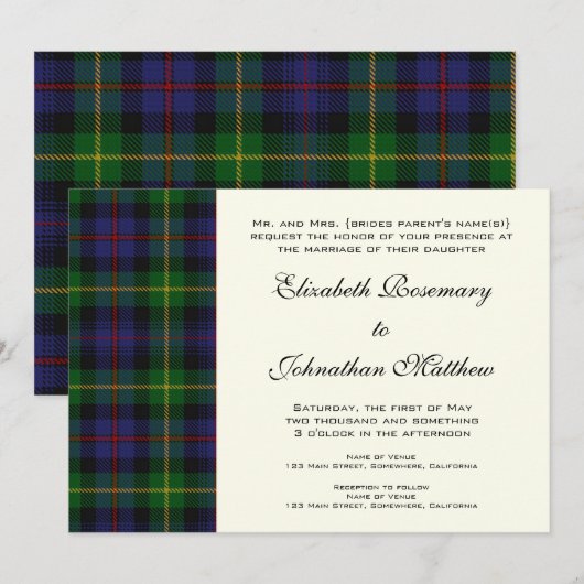 Vintage bruiloft, Tartan Farquharson patroon Kaart (Voorkant / Achterkant)