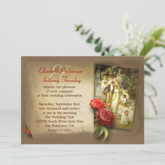 Vintage bruiloft thema Aangepaste uitnodigingen (Staand voorkant)